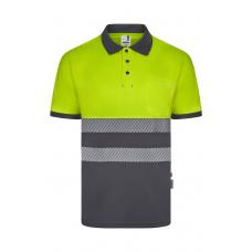 Polo poliéster reciclado bicolor manga curta faixas refletoras segmentadas